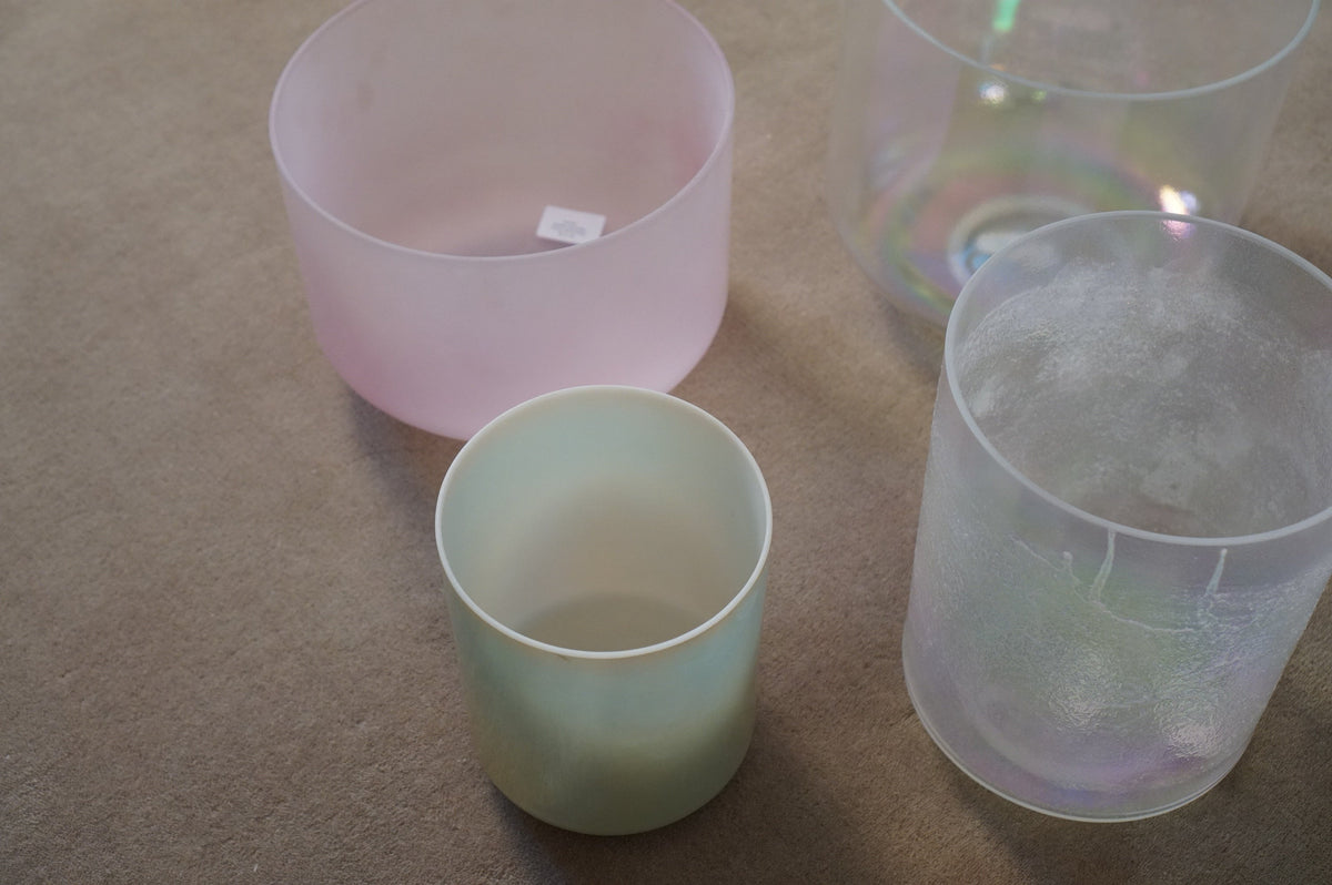 Aura Alchemy Crystal Singing Bowls with 24K Gold iridescence at Alchemy Sound Studio