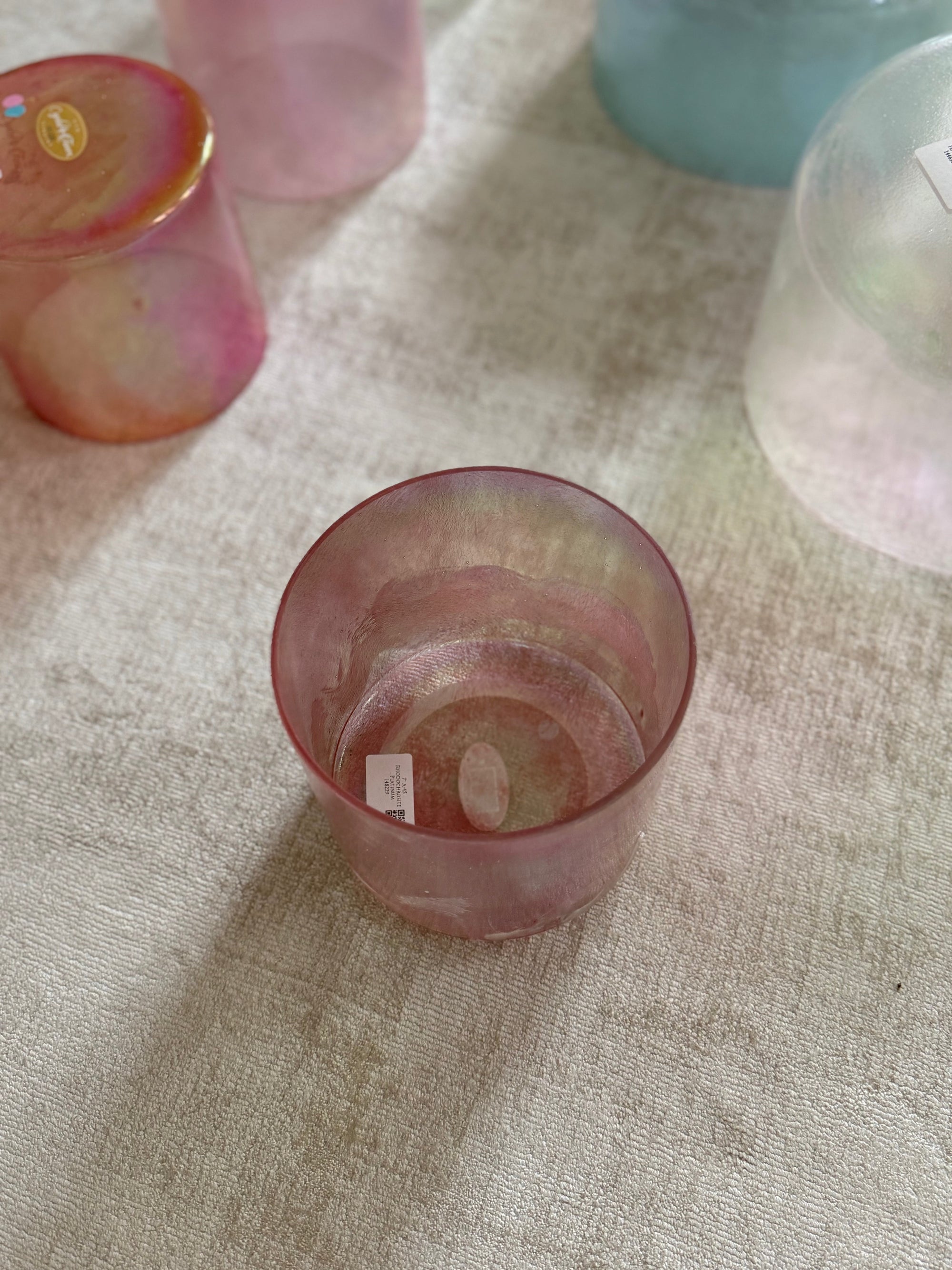 7 inch A-45 Rhodochrosite, Platinum, Alchemy Crystal Singing Bowl — handmade crystal singing bowl by Crystal Tones